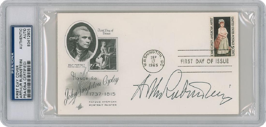 Arthur Rubinstein: Piano virtuoso known especially for his interpretations of Chopin (1887 - 1982). FDC with a cachet honoring John Singleton Copley, signed in black felt tip by Arthur Rubinstein. In fine condition. Enc