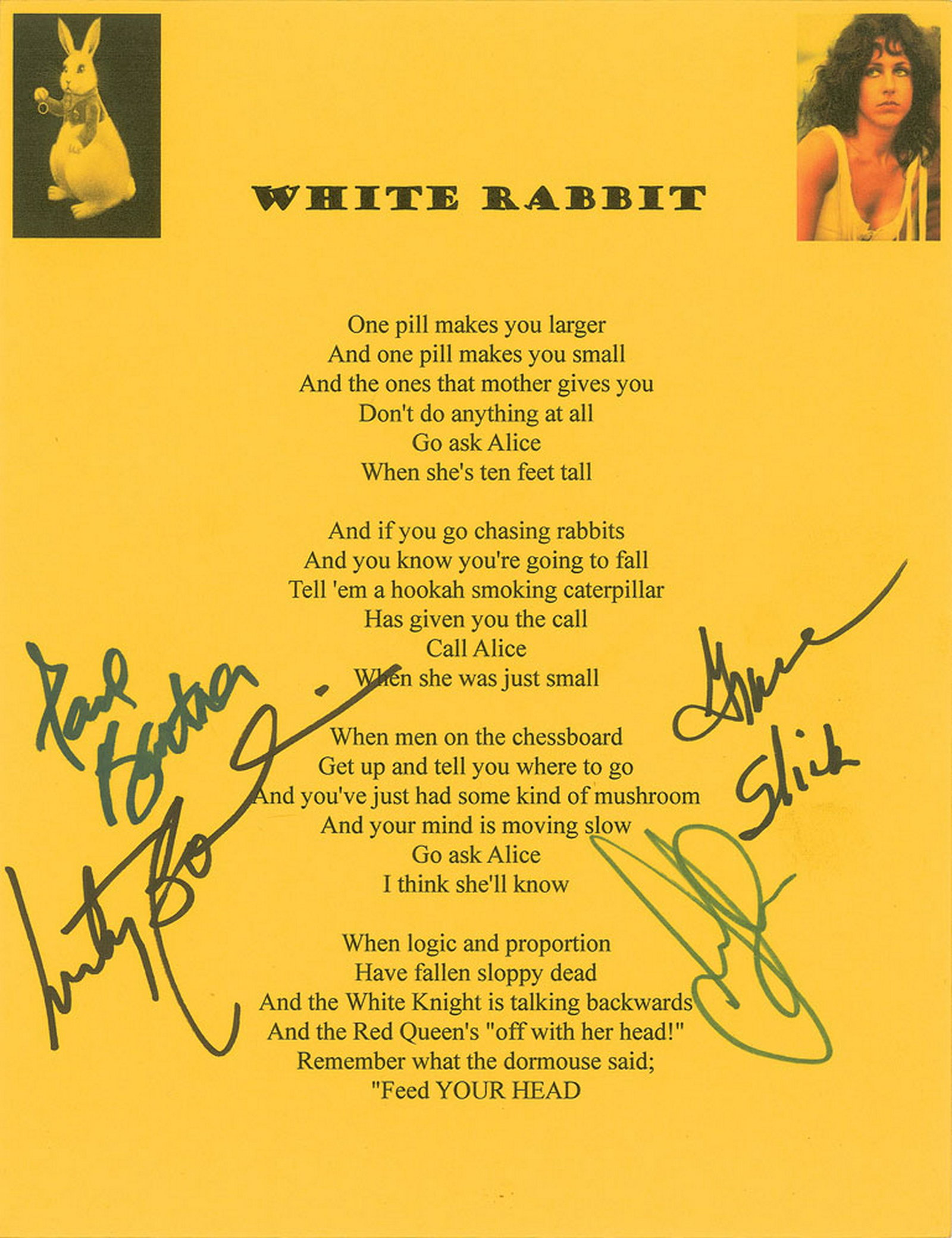Grace Slick Handwritten Lyrics Aug 15 19 Rr Auction In Ma