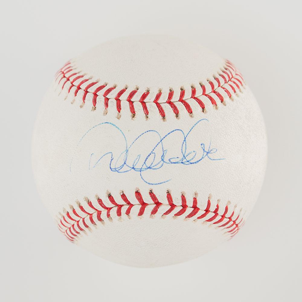 Derek Jeter: Official Rawlings Major League (Selig) baseball signed in blue ballpoint on the sweet spot by New York Yankees captain and Hall of Famer Derek Jeter. In fine condition, with some light soiling and an
