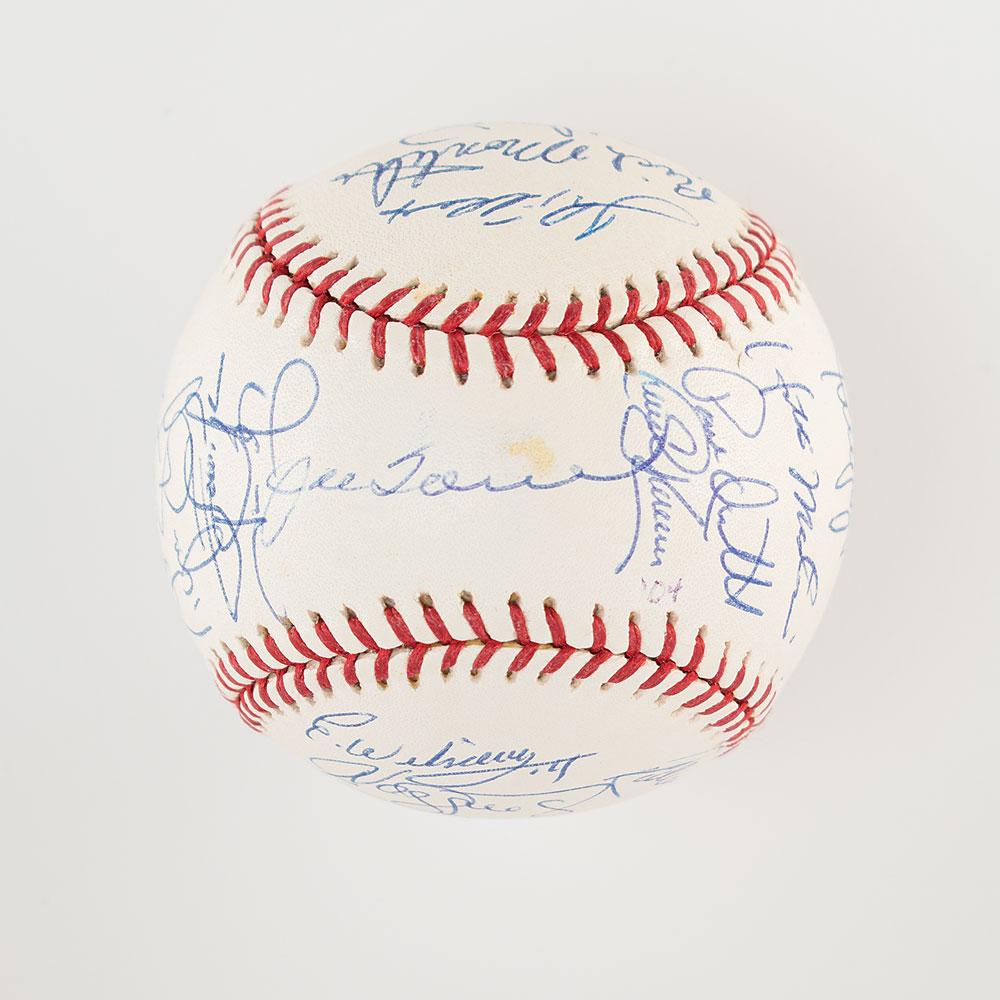 NY Yankees: 2004: Official Rawlings Major League (Selig) baseball signed in black ballpoint on the sweet spot and side panels by 32 members of the 2004 New York Yankees, including: Derek Jeter (HOF), Mariano Rivera (HO