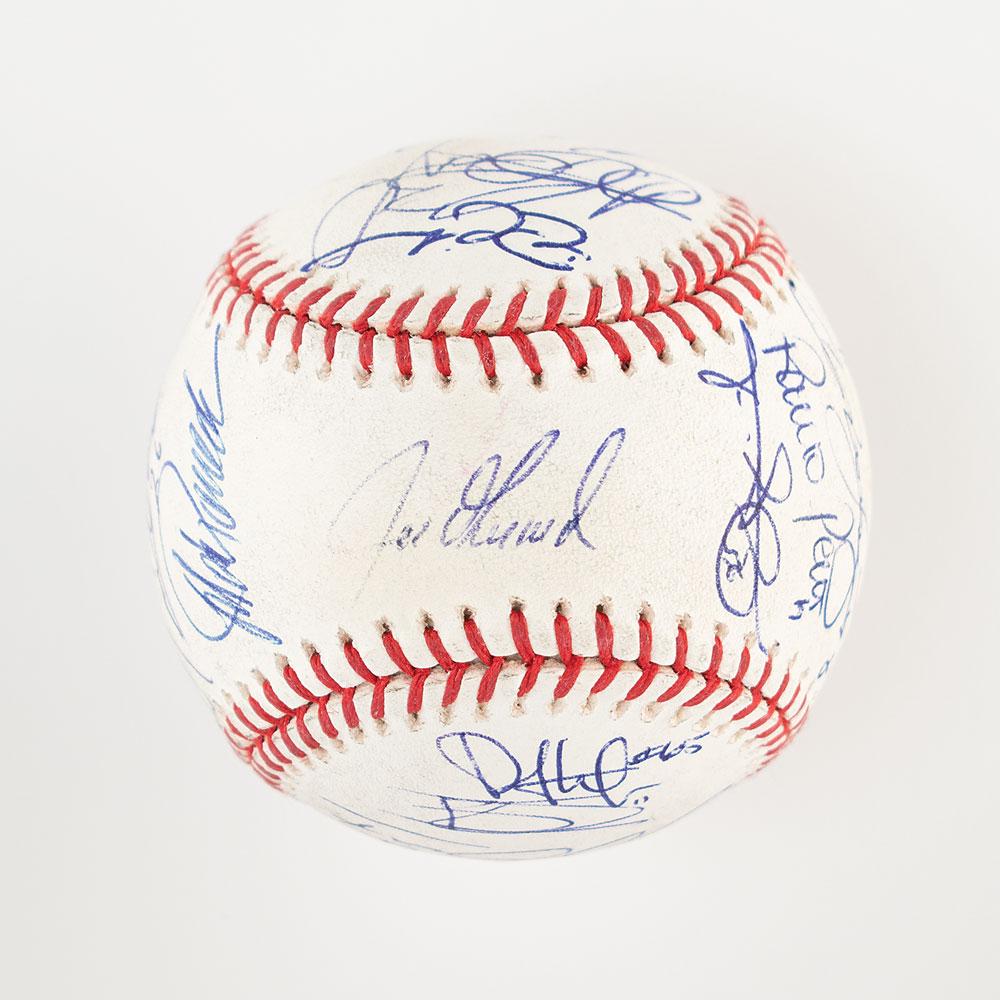 NY Yankees: 2011: Official Rawlings Major League (Selig) baseball signed in blue ballpoint on the sweet spot and side panels by 23 members of the 2011 New York Yankees American League Champions, including: Derek Jeter