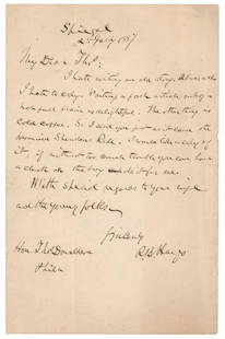Rutherford B. Hayes Autograph Letter Signed: ALS signed “R. B. Hayes,” one page, 5.5 x 8.5, January 25, 1887. Written from Spiegel Grove, a letter to his longtime friend Thomas Donaldson, forwarding him a detailed recollection of the