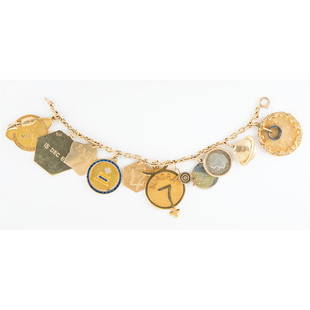 Jo Schirra's Mercury Era Flown Charm Bracelet: Spectacular charm bracelet from the collection of Jo Schirra, the wife of famed NASA astronaut Wally Schirra, which features an assemblage of nine charms flown on all six manned Mercury missions, the