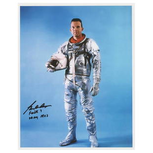 Gordon Cooper Signed Photograph: Color satin-finish 8 x 10 photo of Cooper in his Mercury space suit, signed in black felt tip, "Gordon Cooper, Faith 7, May 1963." In very fine condition.