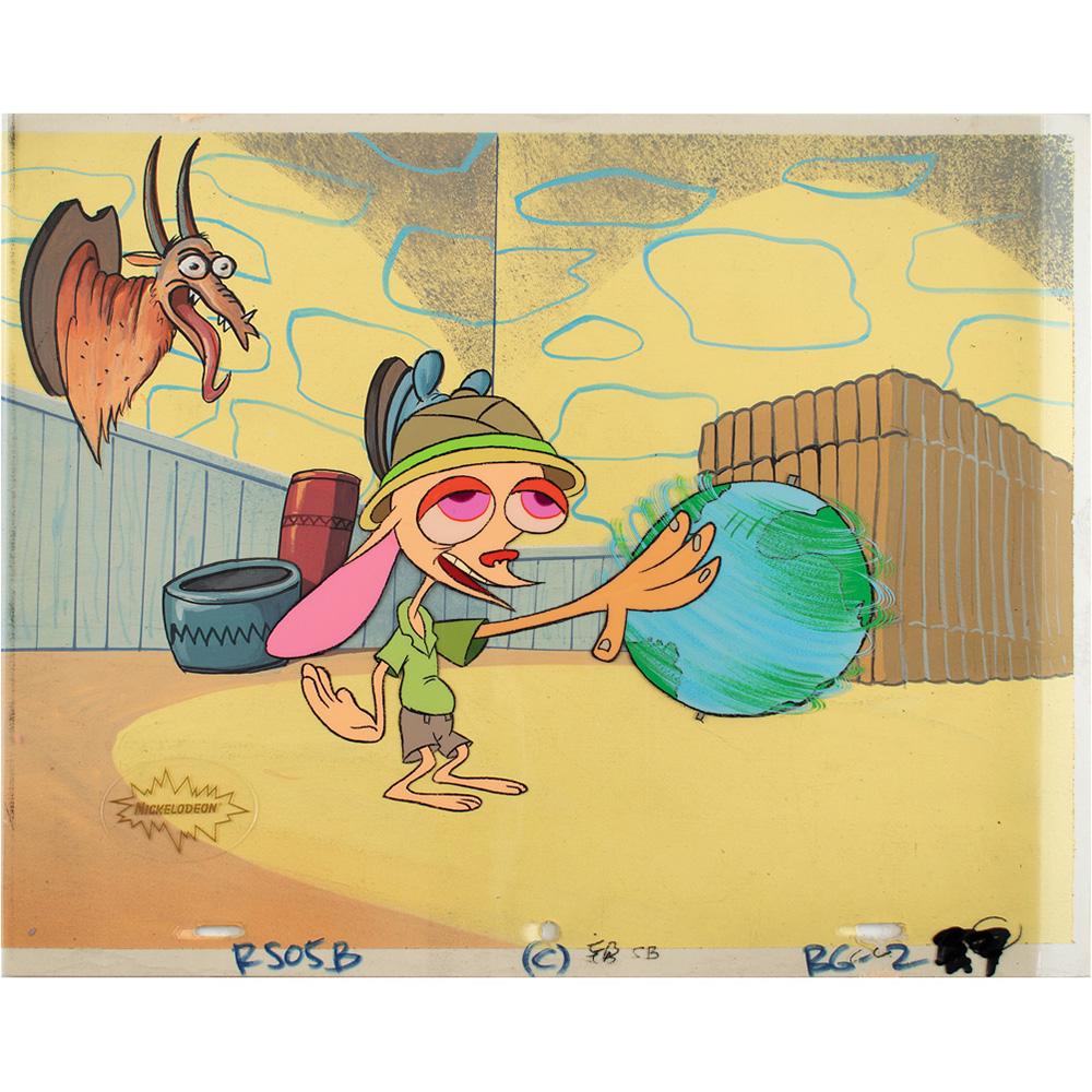 Ren and Stimpy production cels and background from: (Spumco, 1991) Superb original production cels and production background featuring Ren from Untamed World: A Cartoon, the 10th episode of Season 1 of The Ren & Stimpy Show, which originally aired on N