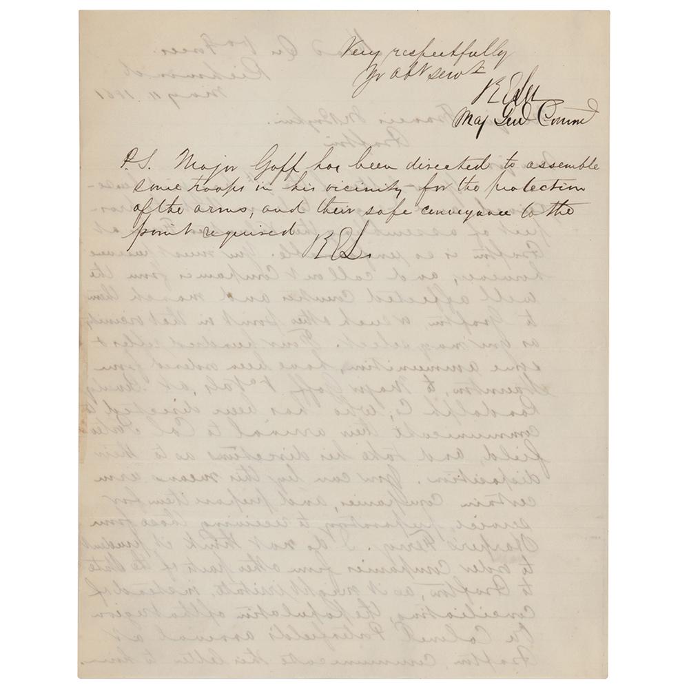 Robert E. Lee Letter Signed: Civil War‰ÛÒdated LS signed ‰ÛÏR. E. Lee, Maj. Genl. Commd,‰Û one page both sides, 7.75 x 9.75, May 11, 1861. Letter to Major Francis M. Boykin, writte