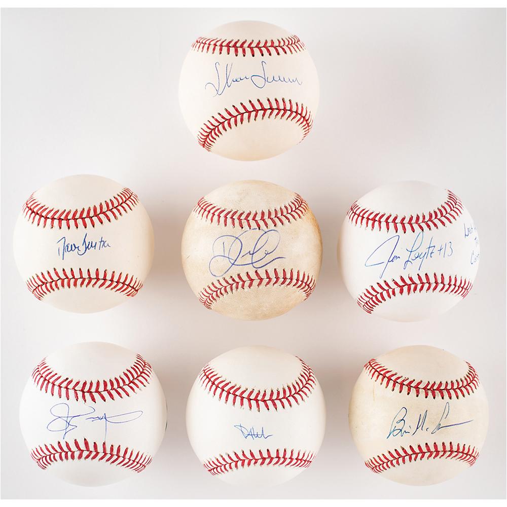 NY Yankees: Modern Stars (7) Signed Baseballs: Seven official Rawlings Major League (Selig and Manfred) baseballs, each signed on the sweet spot in ballpoint by a modern-day New York Yankees star. Includes: Jason Giambi, Phil Hughes, Shane Spencer