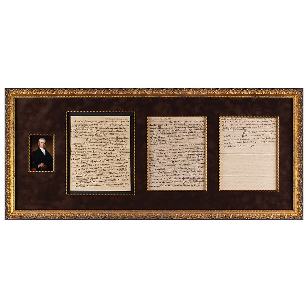 John Marshall Autograph Judicial Opinion: Important autograph judicial opinion signed in the third-person, "The Chief Justice," three pages on two adjoining sheets, 8 x 10, no date but circa 1817. Asked by Secretary of the Treasury William H.
