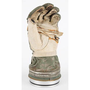 Project Mercury: Alan Shepard Space Suit Glove: Rare Project Mercury 'Type M' testing/training left-handed space suit glove built for Mercury-Redstone 3 pilot Alan Shepard, constructed from aluminized nylon with white leather palm and thumb. The