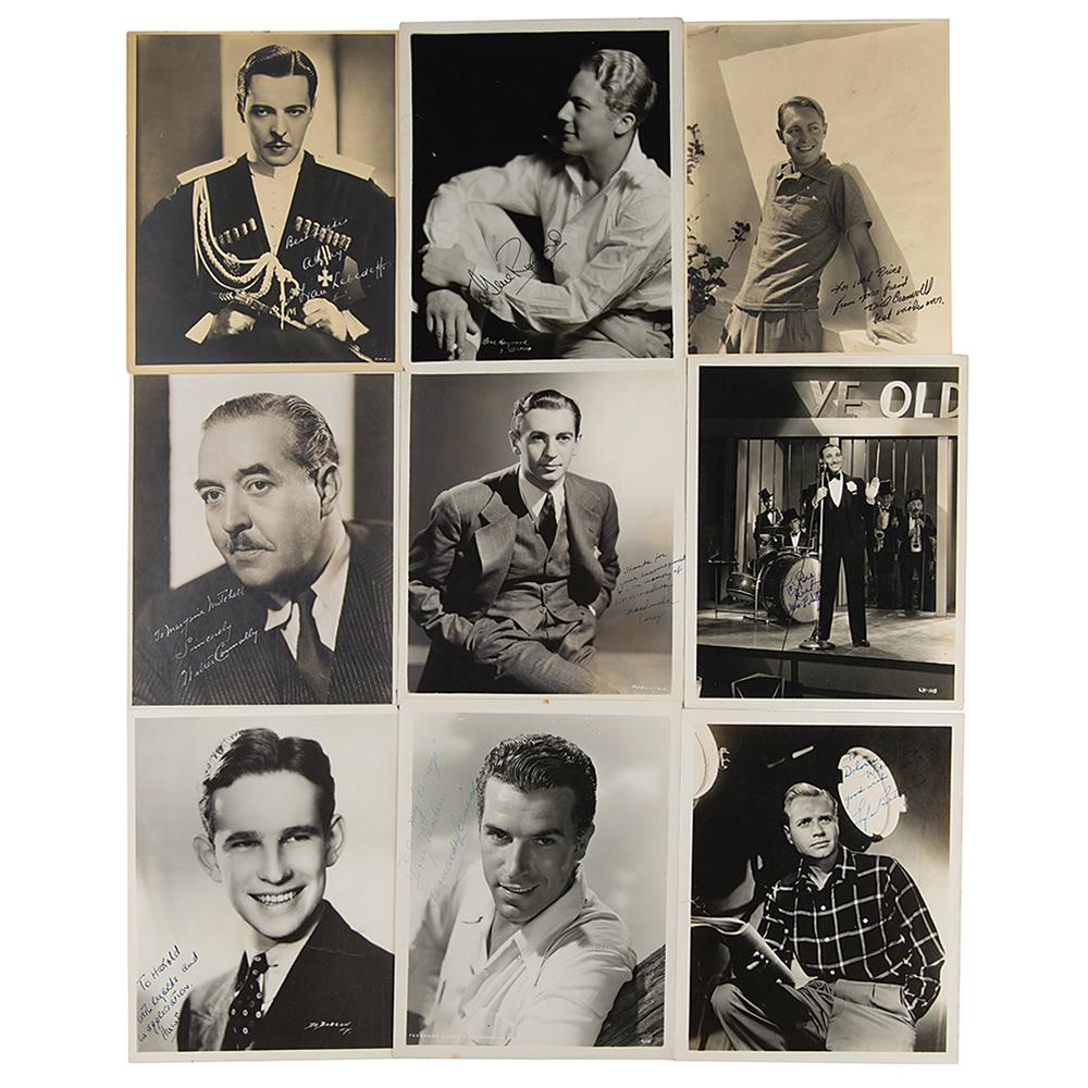 Classic Actors (9) Signed Photographs: Nine photos of classic Hollywood actors offering a good mix of leading men and character actors, all about 8 x 10, each signed in ink by the subject. Includes: Richard Cromwell (ins), George E. Stone