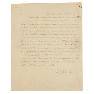 Thomas Jefferson Autograph Letter Signed as President: ALS as president signed “Th: Jefferson,” one page, 7.75 x 9.5, March 22, 1808. Addressed from Washington, a handwritten letter marked “Private” and sent to the