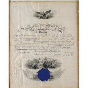 U. S. Grant Document Signed as President: Uncommon partly-printed vellum DS, one page, 15.5 x 19.5, March 26, 1869. President Grant appoints Richard Mason Lisle as a "Master in the Navy." Signed at the conclusion by U. S. Grant, and