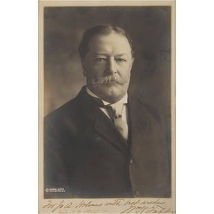 William H. Taft Signed Photograph as President: Matte-finish 6.5 x 10 photo of President Taft by the Harris & Ewing studio of Washington, D.C., signed and inscribed in the lower border in fountain pen, "For J. A. Holmes, with best wishes, Wm.