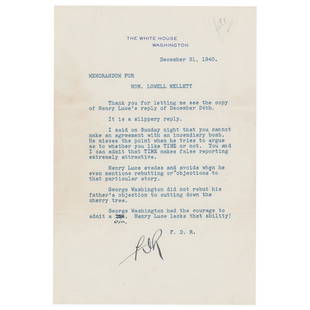 Franklin D. Roosevelt (3) Typed Letters Signed: Unique archive from the papers of journalist Lowell Mellett, who served in FDR's administration as head of the Office of Government Reports, comprising a retained carbon copy of his enraged