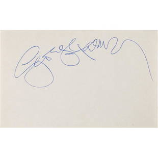 George Harrison Signature: Ballpoint signature, "George Harrison,” on an off-white 5 x 3 card. In very fine condition.