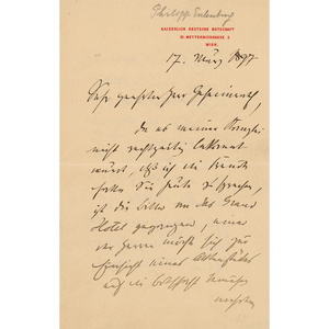 Philipp, Prince Of Eulenburg Autograph Letter Signed