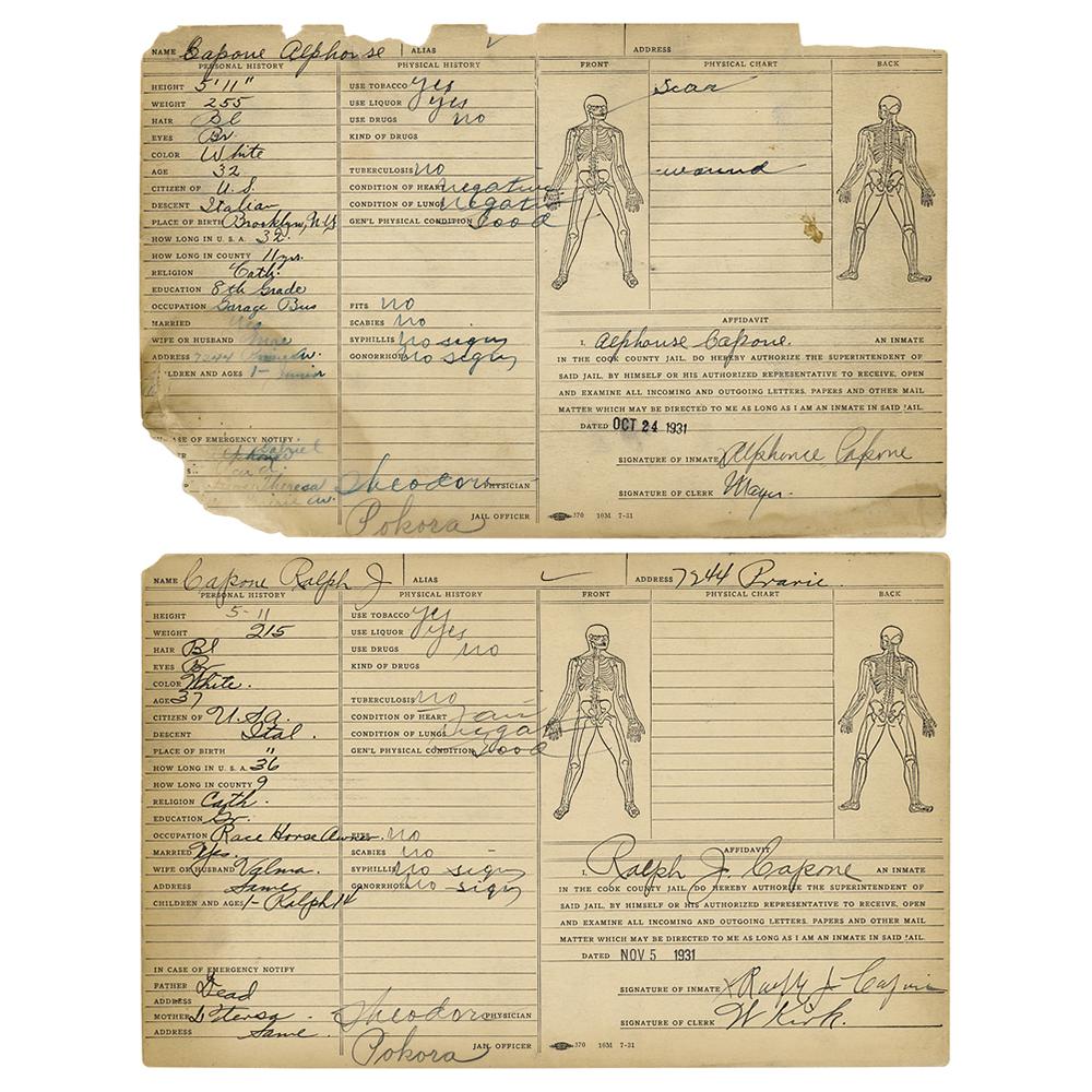 Al Capone and Ralph Capone (2) Signed Inmate Record Cards (1931) (0162