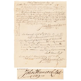 John Hancock Rare Revolutionary War-Dated Triple-Signed Document, Countersigned by Samuel Adams