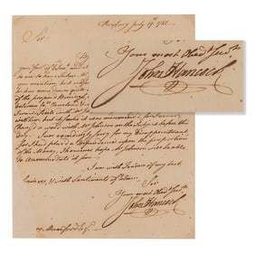 John Hancock Revolutionary War-Dated Autograph Letter Signed as Governor of Massachusetts