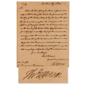 Thomas Jefferson Letter Signed as Secretary of State, Addressed from New York to Thomas Mifflin,
