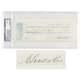 Abraham Lincoln Signed Check - PSA MINT 9 - to a Springfield book publisher, who he approached about