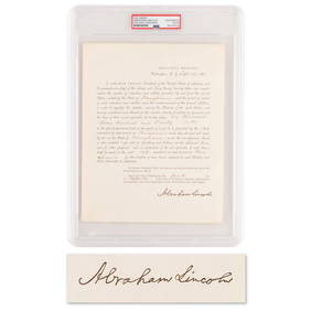 Abraham Lincoln Document Signed as President, Ordering Pennsylvania to Furnish Additional Troops for (1 of 3)
