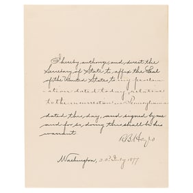 Rutherford B. Hayes Document Signed as President, Ordering Troops to Pennsylvania at the Start of