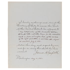 James A. Garfield Document Signed as President, Ratifying the 1880 Treaty of Madrid