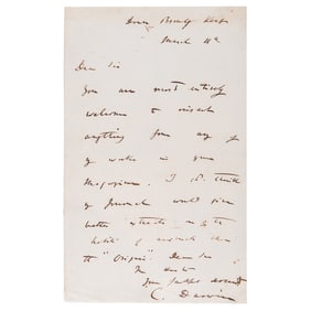 Charles Darwin Autograph Letter Signed on 'On the Origin of Species' and 'Voyage of the