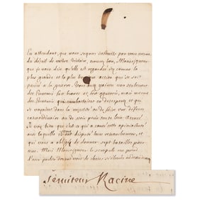 Jean Racine Autograph Letter Signed on King Louis XIV and Victory at the Battle of Landen: "History