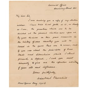 Winston Churchill Autograph Letter Signed - "If you care about the principles of Free Trade and