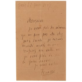 Pablo Picasso Autograph Letter Signed While Creating 'Les Demoiselles d'Avignon'