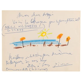 Pablo Picasso Original 'Cannes Beach' Sketch with Autograph Letter Signed to His Financial