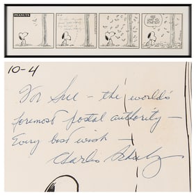 Charles Schulz Signed Original Hand-Drawn Peanuts Daily Comic Strip (c. 1962), Featuring Snoopy: