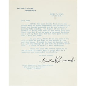 Franklin D. Roosevelt World War II-Dated Typed Letter Signed to Lord Beaverbrook, Committing to