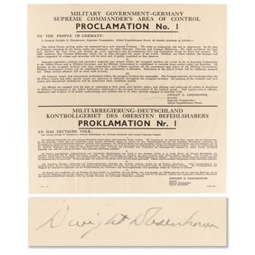 Dwight D. Eisenhower Signed Broadside of Proclamation No. 1, Issued in Occupied Germany during World