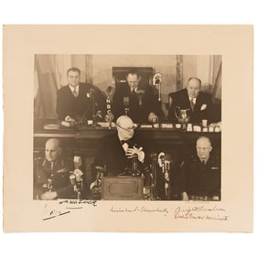 Winston Churchill and Dwight D. Eisenhower Signed Photograph - Allied Leaders Stress Postwar Unity