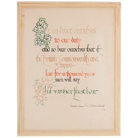 Winston Churchill Hand-Illuminated Signed Quotation: "This was their finest hour"