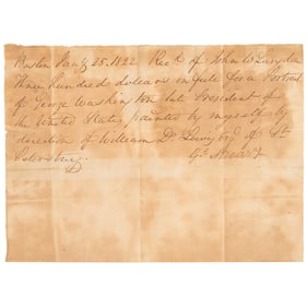Gilbert Stuart Signed Receipt for His 1822 'Lewis-Wilson Portrait of George Washington' - On Current