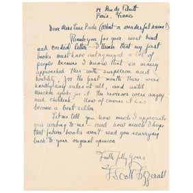 F. Scott Fitzgerald Autograph Letter Signed on The Great Gatsby and the Influence of H. L. Mencken