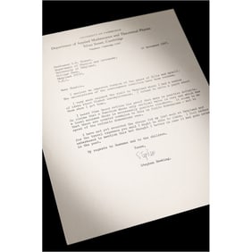 Stephen Hawking Typed Letter Signed on Black-Body Radiation and Geodesic Incompleteness
