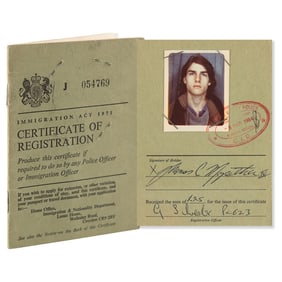 Tom Cruise's UK Certificate of Registration Booklet, Signed with His Given Name, "Thomas C. Mapother