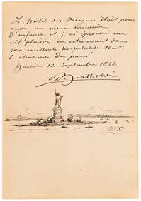 Frederic Auguste Bartholdi Signed Sketch of the Statue of Liberty