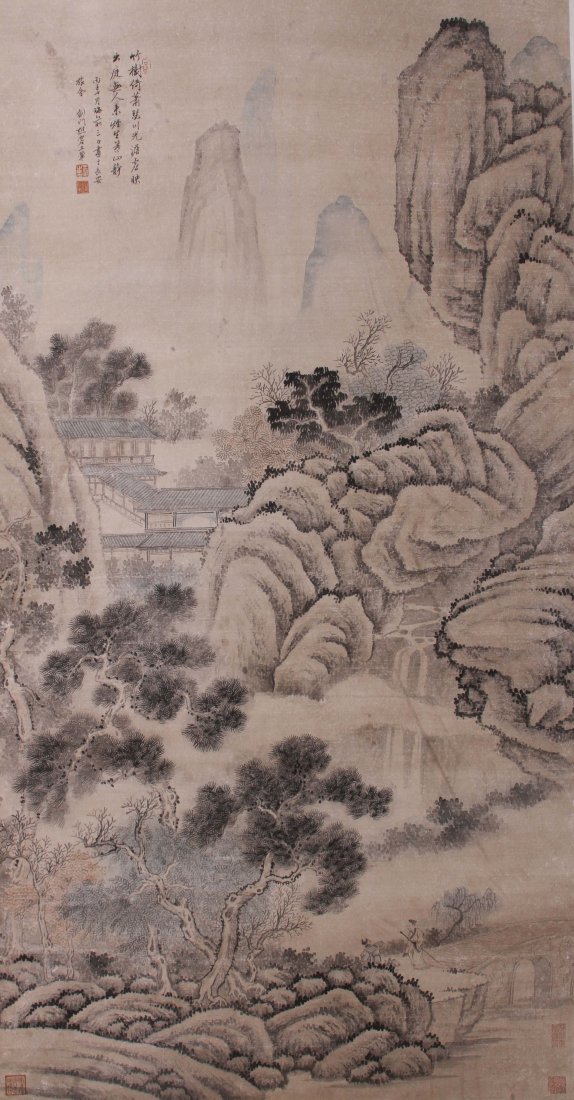 Signed Wang Hui (1632–1717), 19th Century or earlier: Chinese Scroll Painting signed Wang Hui (1632–1717), 19th Century or earlier. Ink and color on paper. Inscribed and signed by the artist with numerous seal marks. Painting size: 50 x 26 inches Prove