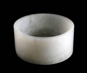 Fine White Jade Bowl: Fine White Jade Bowl. The semi-translucent stone well carved of circular form with straight walls. Height: 2.1 inches (5.33 cm)