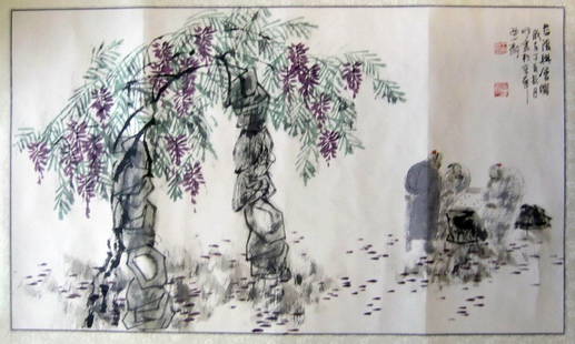 Chinese Ink Painting, Attrib. Wang Ming Ming (b. 1952): Chinese Ink Painting, Attrib. Wang Ming Ming (b. 1952). Ink and color on paper. Inscribed and signed by the artist with two seal marks. Painting size: 22 x 37.5 inches (56 x 94 cm)