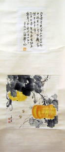 Chinese Scroll Painting, Attrib. Tang Yun (1910-1993): Chinese Scroll Painting, Attrib. Tang Yun (1910-1993). Ink and color on paper. Inscribed and signed by the artist with 3 seal marks. Painting size (calligraphy): 11 x 7 inches (28 x 18 cm) 