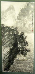 Chinese Scroll Painting, Signed Fu Baoshi (1904-1965): Chinese Scroll Painting signed Fu Baoshi (1904-1965). Ink and color on paper. Inscribed and signed by the artist with two seal marks. Painting size: 37.4 x 17 inches (95 x 43 cm)