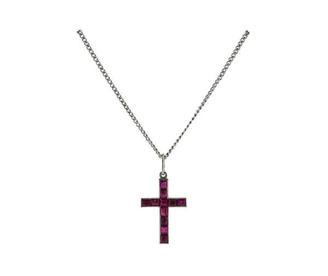 Tiffany & Co Platinum Ruby Cross Pendant Jabel 14K (1 of 3)