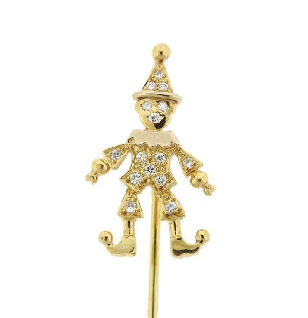 18K Gold Diamond Clown Figure Stick Pin (1 of 3)
